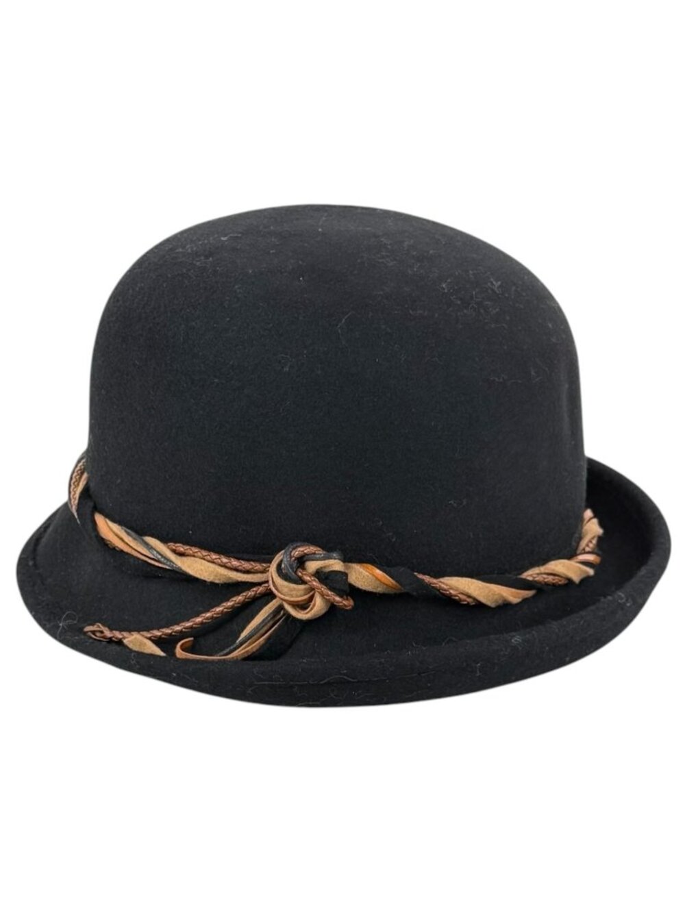 Vintage Charter Club Women’s Black Cloche Bowler Hat 100% Wool Bow Accent